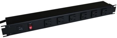 15A 6 Rack Outlet Strip with On/Off Rocker Switch, 6 ft cord, Outlets Front, Black