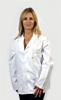Traditional Lab Coat, Nylostat fabric, hip-length jacket, White, 3pockets