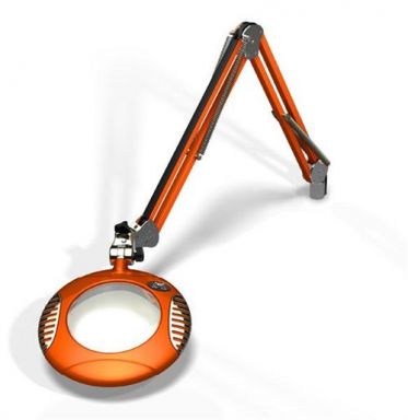 6" Round Green-Lite LED Magnifier - 4 Diop (2X) - Table Edge Clamp - 43" Reach - Brilliant Orange