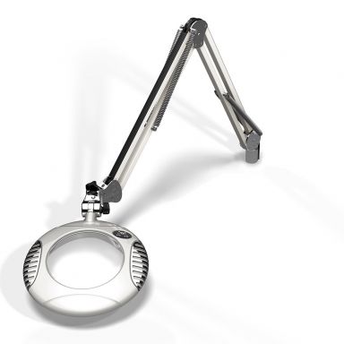 6" Round Green-Lite LED Magnifier - 4 Diop (2X) - Table Edge Clamp - 43" Reach - Medical White