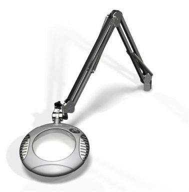 6" Round Green-Lite LED Magnifier - 4 Diop (2X) - Table Edge Clamp - 43" Reach - Silver