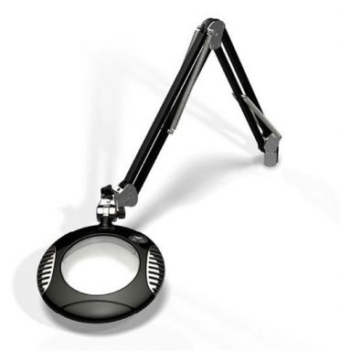 6" Round Green-Lite LED Magnifier - 5 Diop (2.25X) - Table Edge Clamp - 43" Reach - Carbon Black