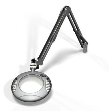 6" Round Green-Lite LED Magnifier - 5 Diop (2.25X) - Table Edge Clamp - 43" Reach - Silver