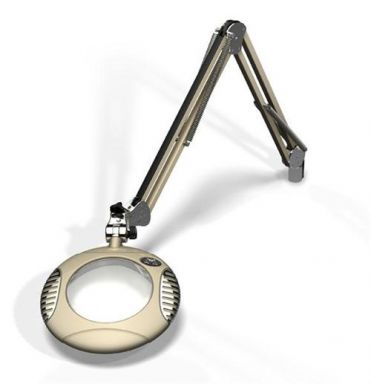 6" Round Green-Lite LED Magnifier - 5 Diop (2.25X) - Table Edge Clamp - 43" Reach - Shadow White
