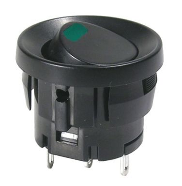 Rocker Switch SPST On-Off Black Button Green LED