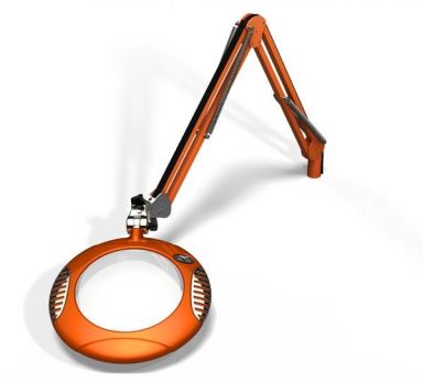 7.5" Round Green-Lite LED Magnifier - 5 Diop (2.25X) - Screw Down - 43" Reach - Brilliant Orange