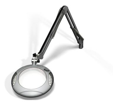 7.5" Round Green-Lite LED Magnifier - 4 Diop (2X) - Table Edge Clamp - 43" Reach - Silver