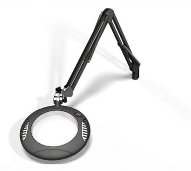 7.5" Round Green-Lite LED Magnifier - 4 Diop (2X) - Table Edge Clamp - 43" Reach - Charcoal Mist