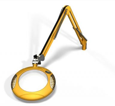 7.5" Round Green-Lite LED Magnifier - 5 Diop (2.25X) - Table Edge Clamp - 43" Reach - Blazing Yellow