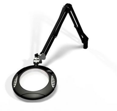 7.5" Round Green-Lite LED Magnifier - 5 Diop (2.25X) - Table Edge Clamp - 43" Reach - Carbon Black