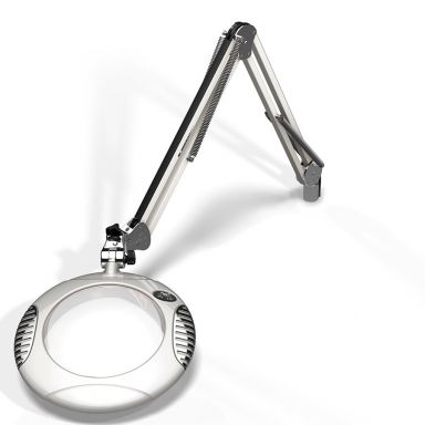 7.5" Round Green-Lite LED Magnifier - 5 Diop (2.25X) - Table Edge Clamp - 43" Reach - Medical White