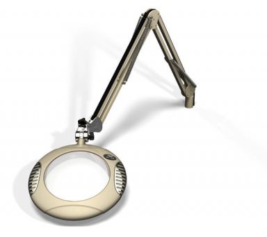 7.5" Round Green-Lite LED Magnifier - 5 Diop (2.25X) - Table Edge Clamp - 43" Reach - Shadow White