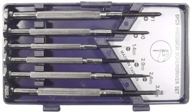 6 Piece Precision Screwdriver Set, Phillips tips: #0 & #1, Slot tips: 1.4mm, 2.0mm, 2.4mm & 3.0mm