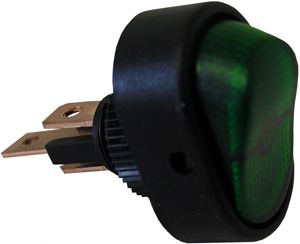 16A 12V On-Off Illuminated SPST Oval Rocker Switch - Green