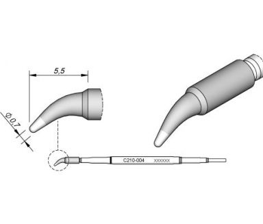 Cartridge Bent dia.  0.7 T210 Soldering Tip