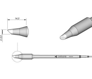 Cartridge Bevel dia.  3.5 T470 Heavy Duty Iron Tip