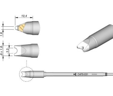 Cartridge Pin/Connector dia. � 3.2 T470 Heavy Duty Iron Tip