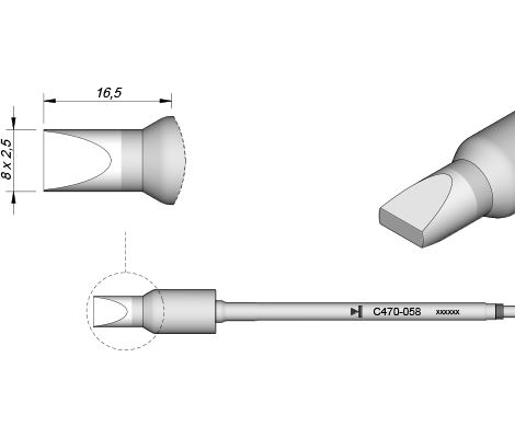 C470058 - Cartridge Chisel 8 X2,5 T470 Heavy Duty Iron Tip - JBC Tools