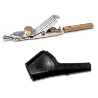 Test Clip, large, straight jaw, Bed of Nails, spike & threaded banana jack