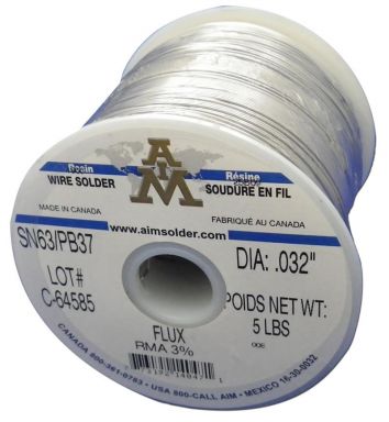 AIM Solder SN63/37 .032" 3% RMA Flux, Wire Solder 5 lb Spool