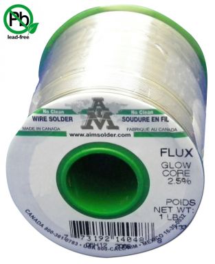 AIM Solder SN100C .015" 2.5% No Clean Glow Core Flux, Wire Solder 1/2 lb Spool