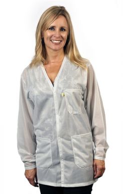 V-Neck Lab Coat , OFX-100 fabric, hip-length jacket, White, 3pockets