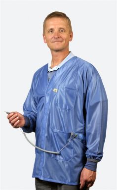 Hallmark Lab Coat w/ground monitorable & w/ESD grid-knit cuffs, OFX-100 fabric, hip-length jacket, N