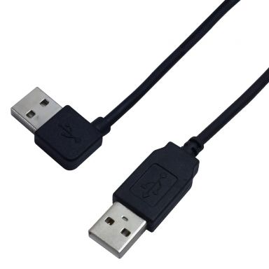 USB 2.0 A Straight Male to A Right/Left Angle Male Cable -Black - 1 ft