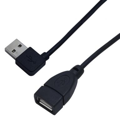 USB 2.0 A Right/Left Angle Male to A Straight Female Cable - Black - 1 ft