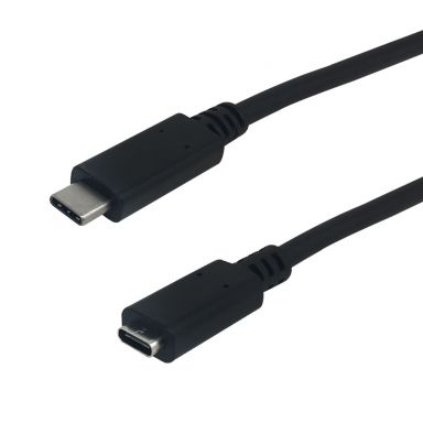 USB 3.1 Type-C Male to Type-C Female Cable 10G 3A - 1 ft - Black