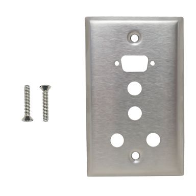 Single Gang, 1 X DB9 Size Cut Out, 4 X 3/8 Inch Hole Stainless Steel Wall Plate