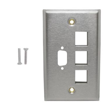 Single Gang, 1 X DB9 Size Cut Out, 3 X Keystone Stainless Steel Wall Plate