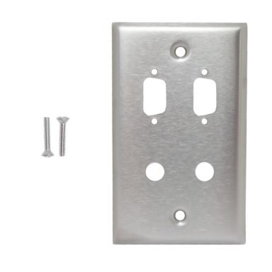 Single Gang, 2 X DB9 Size Cut Out, 2 X 3/8 Inch Hole Stainless Steel Wall Plate