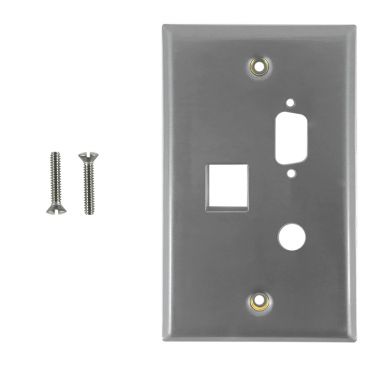 Single Gang, 1 X DB9, 1X 3/8Inch, 1X Keystone - Stainless Steel Wall Plate