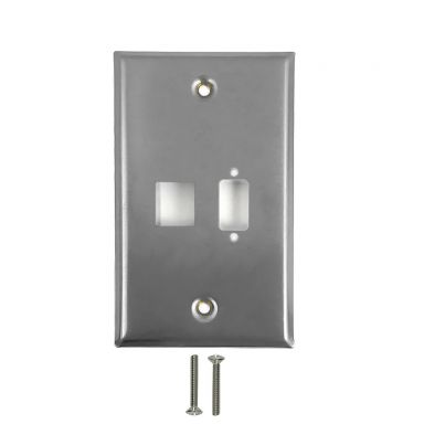 Single Gang, 1 X DB9, 1X Keystone Stainless Steel Wallplate