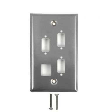 Single Gang, 3 X DB9, 1X Keystone Stainless Steel Wallplate