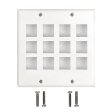 Wall Plate Flush Style,12-Port Keystone Double Gang- White