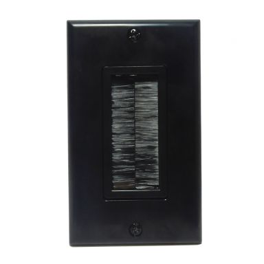 Cable Pass-Through Wallplate, Brush Style, Single Gang Decora - Black
