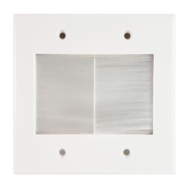 Cable Pass-Through Wallplate, Brush Style, Double Gang Decora - White