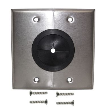 Cable Pass-Through Wallplate, Double Gang -Stainless Steel - Split